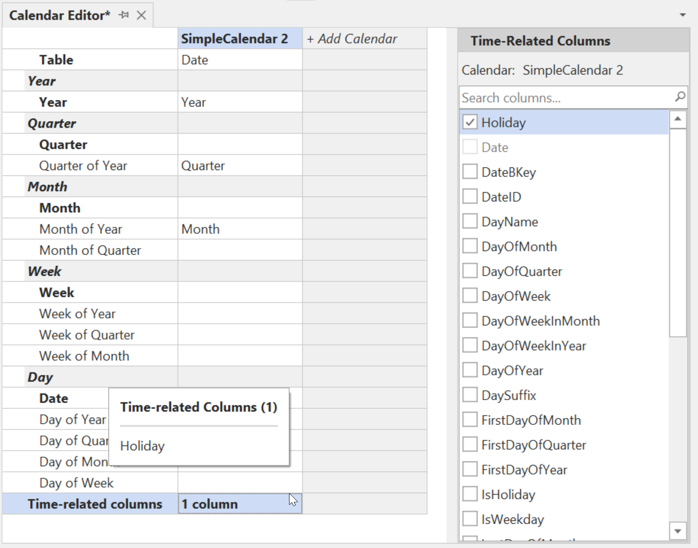 Time-Related Columns panel